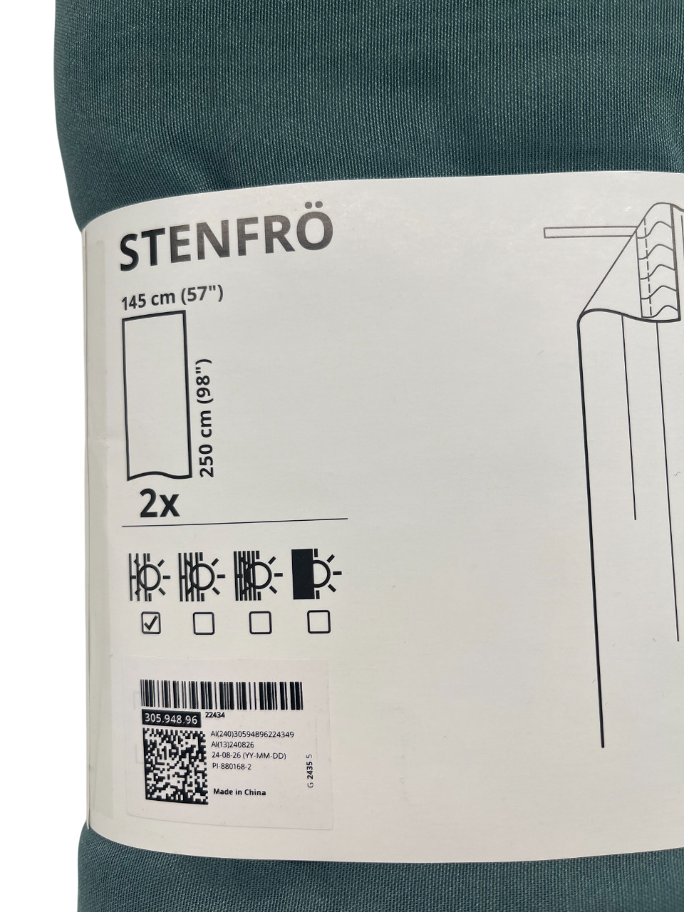 New IKEA STENFRO Turquoise Sheer Fabric Curtains 145×250 cm (57×98 «) 305.948.96