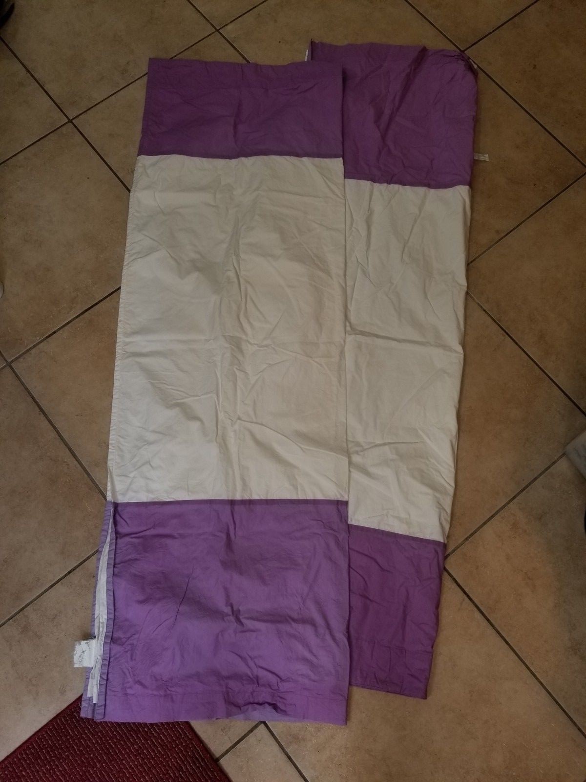 Land of Nod «Purple/White Block» 42 X 63 Lined Drape Panels – 2 Panels