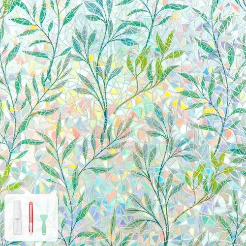 (23.6″x78.7″) Rainbow Window Privacy Film, Leaf Design Stained 23.6″ x 78.7″