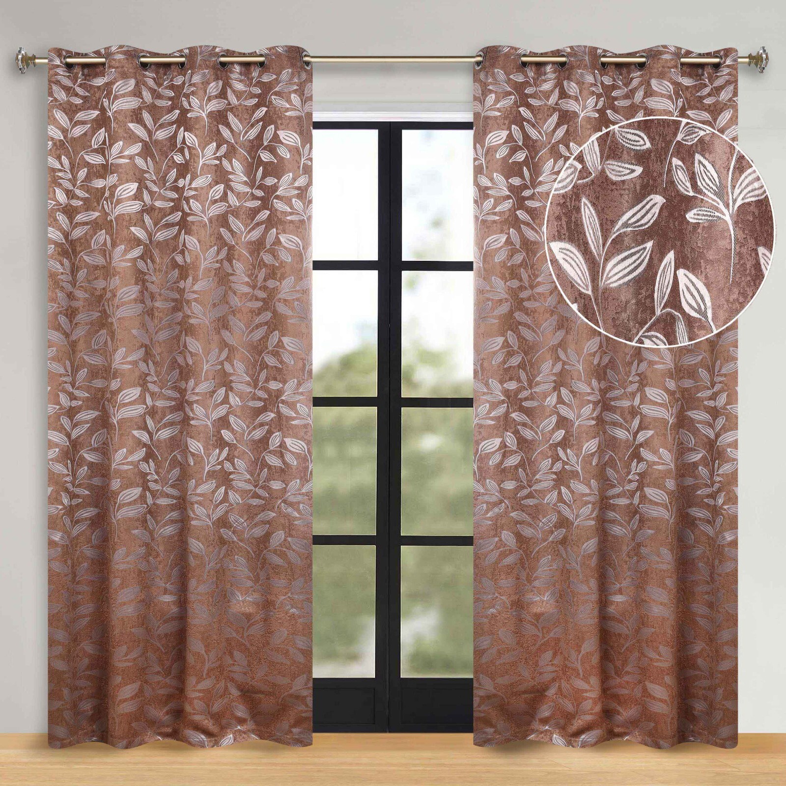 Modern Bohemian Leaves 70″ Wide Room Darkening Blackout Curtains, Set of 2