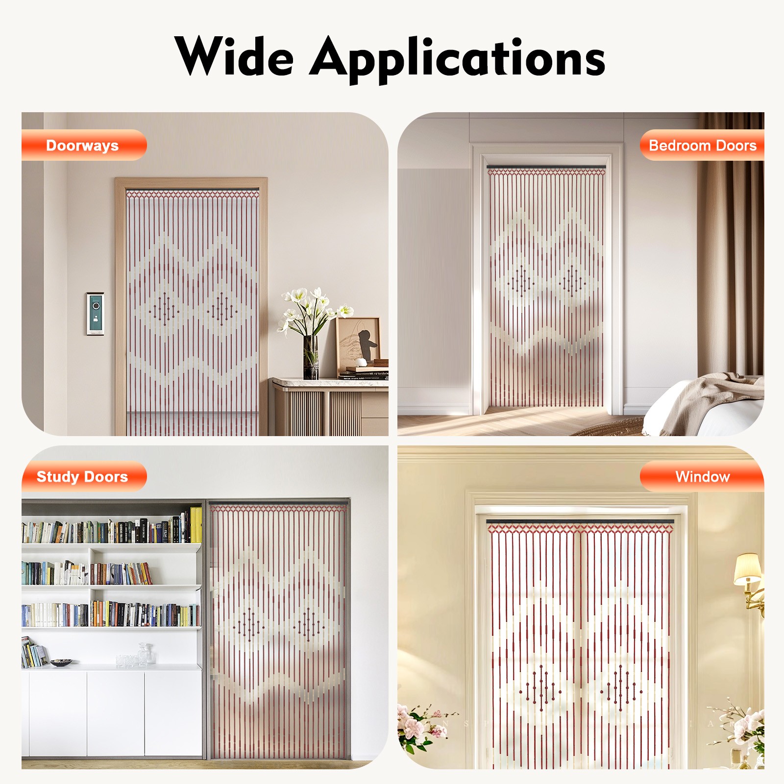 Natural Wood and Bamboo Beaded Curtain Fly Screen Porch Doorway For Bath Bedroom