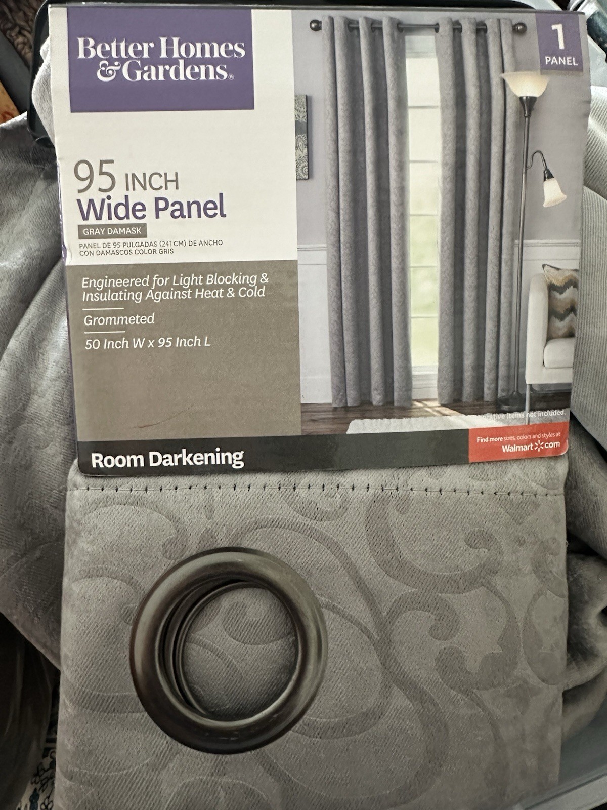 Better Homes & Gardens Room Darkening 95″ X 50″ Window Panel Gray Damask