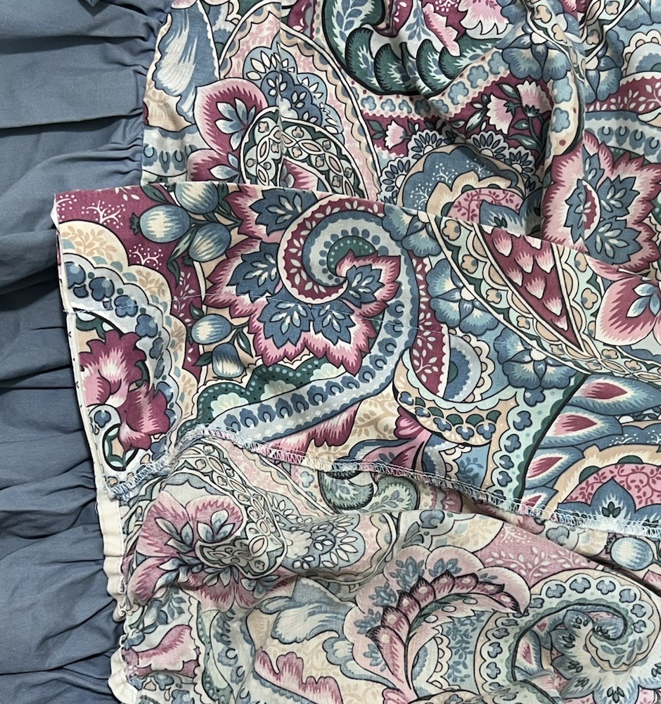 Vintage 80s Handmade Double Tuck Ruffle Valance Blue Paisley Floral Whimsy 100″