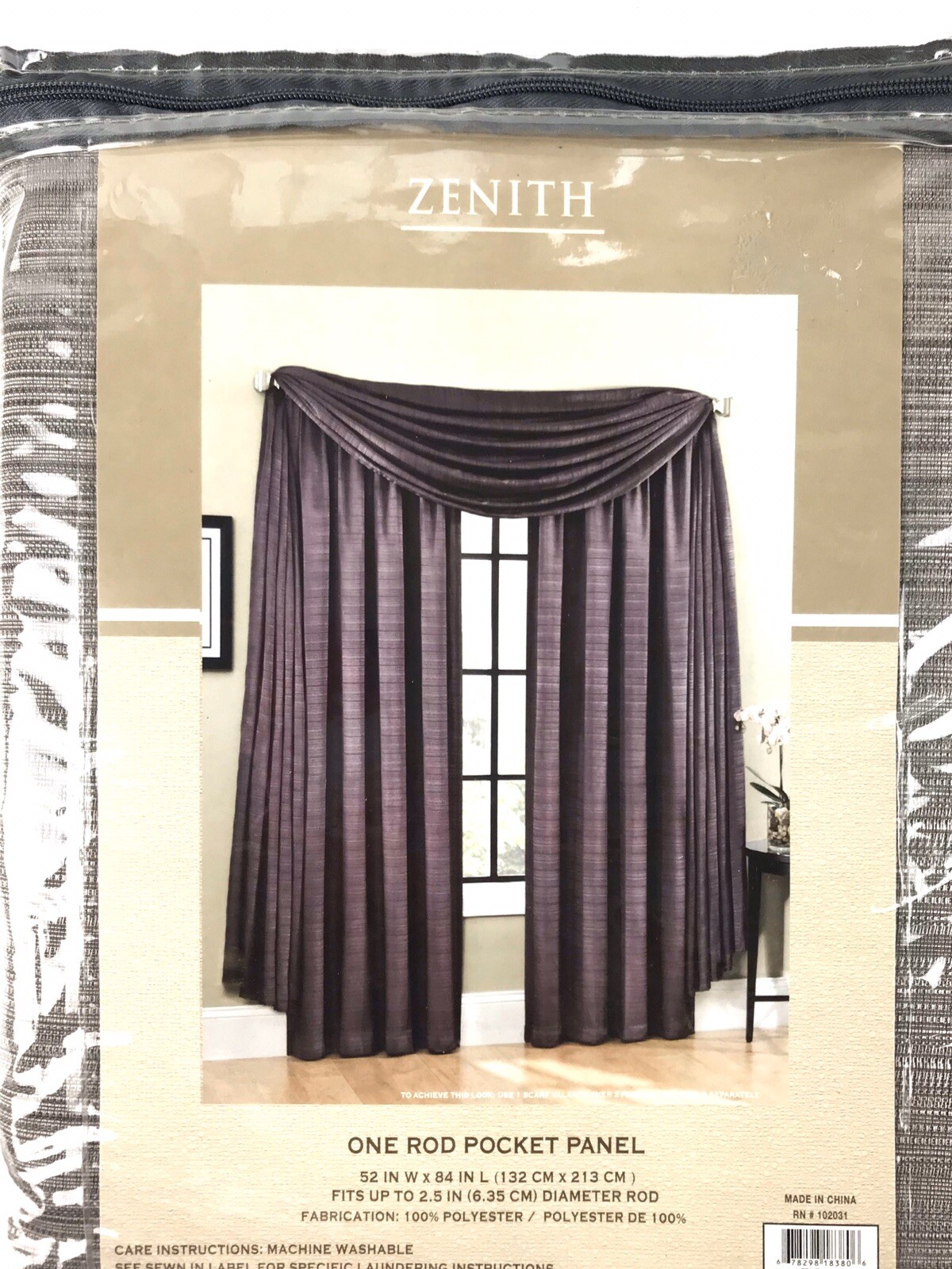 Zenith One Rod Curtain Pocket Panel 52″ W x 84″ L (132 CM X 213 CM) Stone/Gray