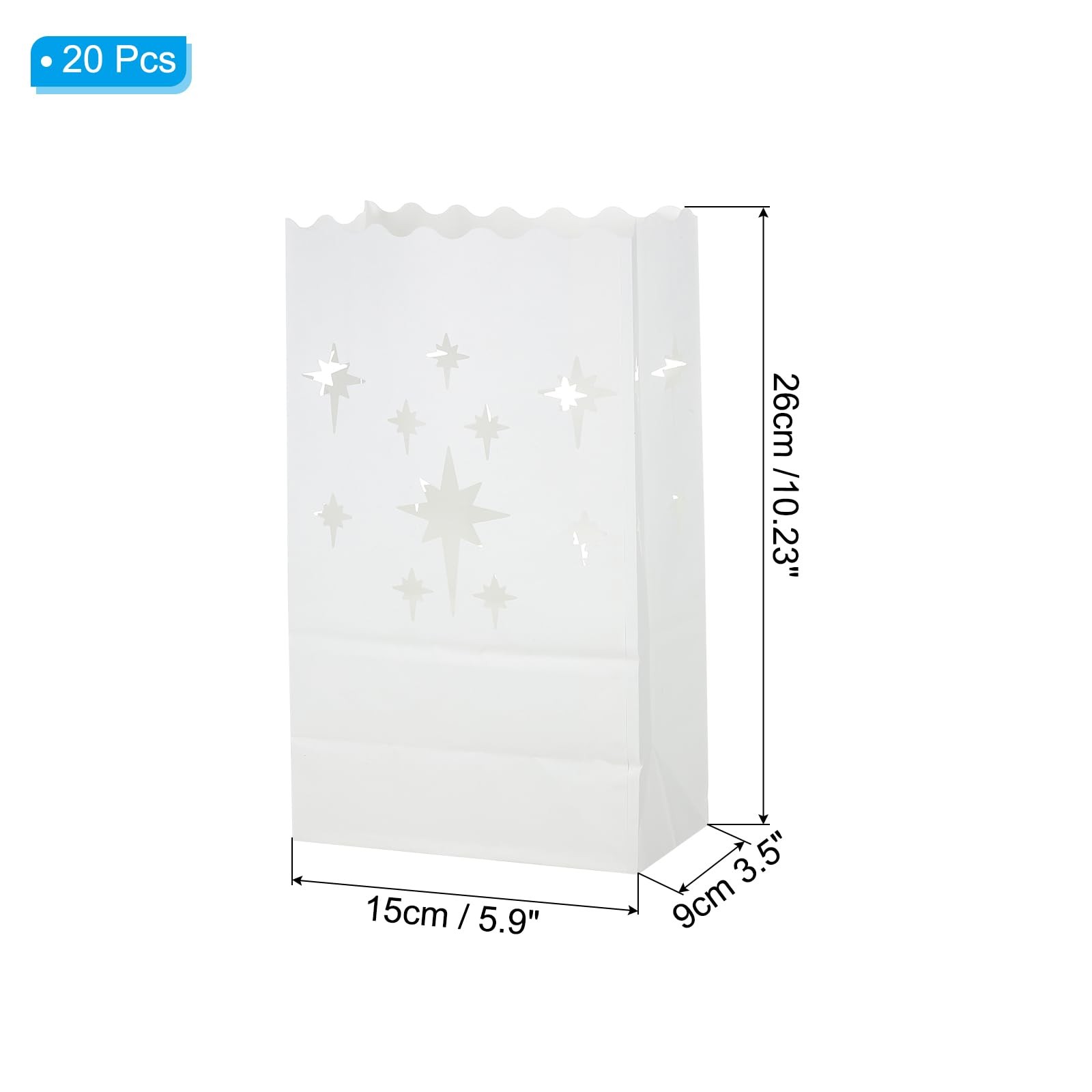 White Paper Luminary Bags 20 PCS Stars Shape Flame Resistant Candle Lantern