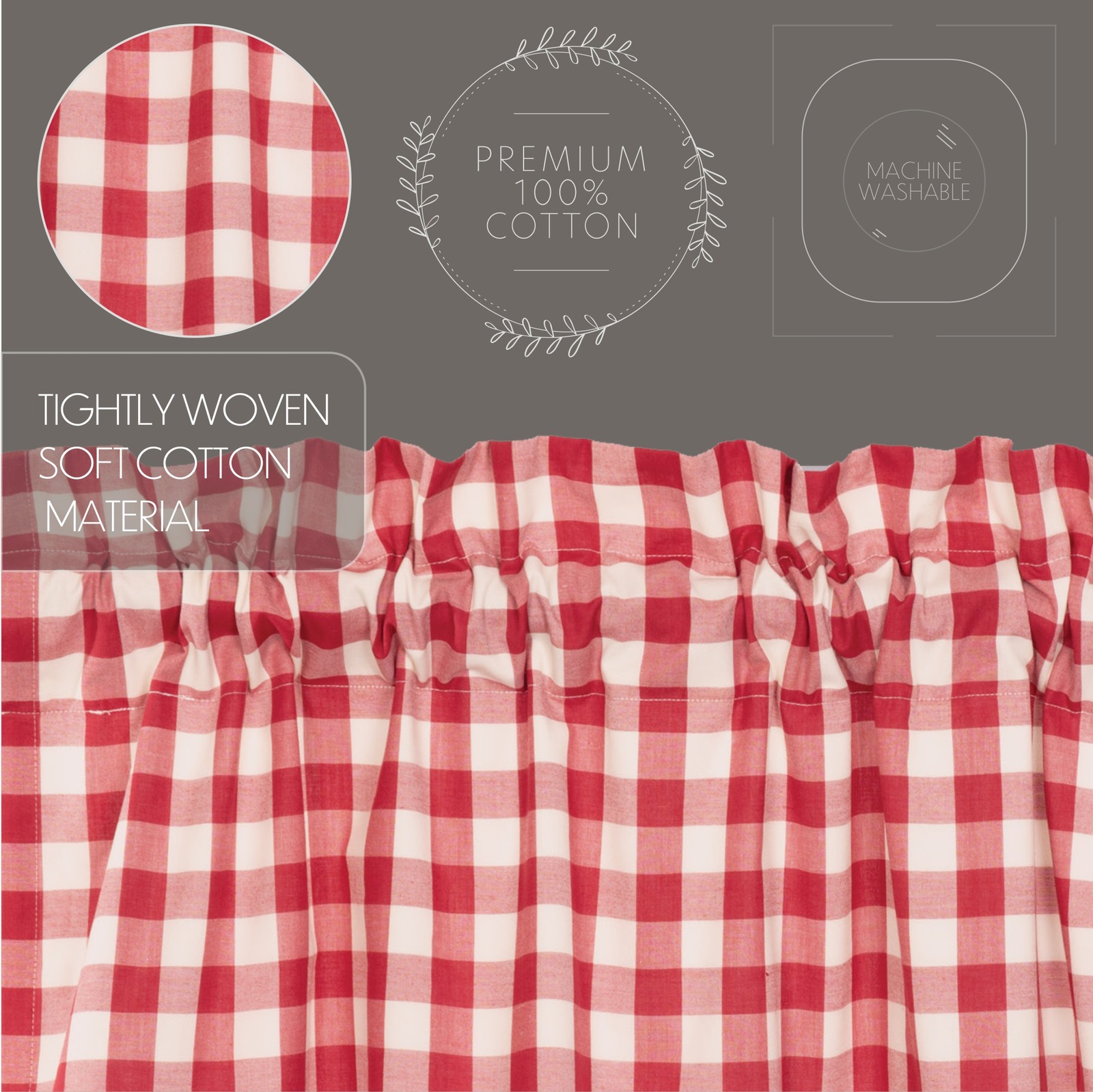 Farmhouse Balloon Valance Red Rod Pocket Kitchen Window Curtains VHC Brands