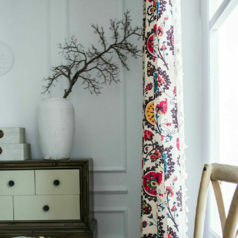 Flower Window Rod Pocket Curtains Cotton Linen Bedroom Room Bohemia Decor