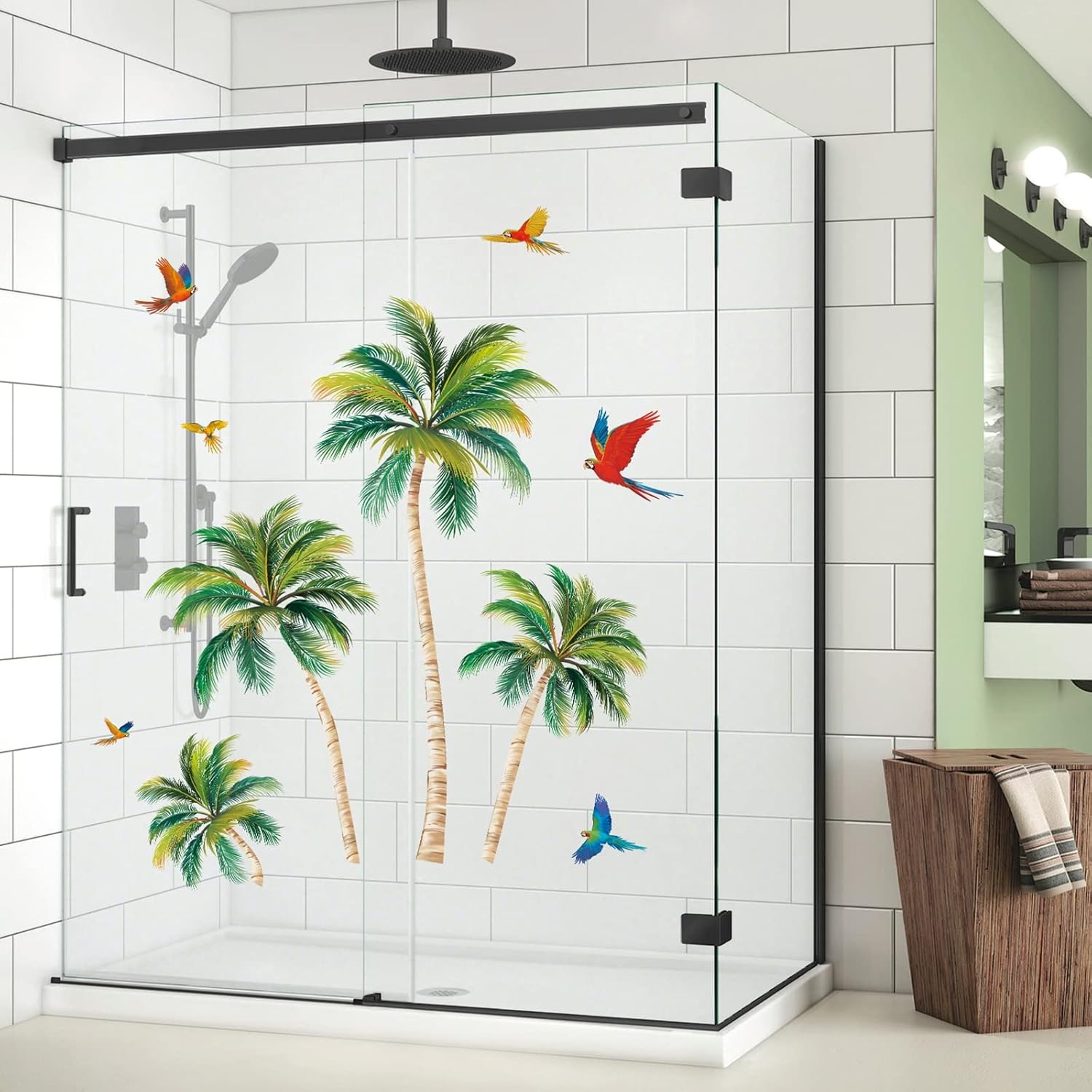 wondever Tropical Window Clings Palm Tree Birds Glass Sticker Decal Anti
