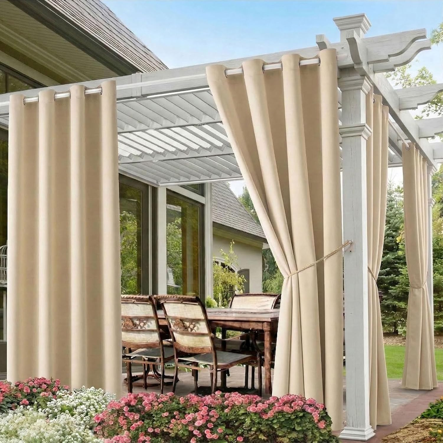 Waterproof Outdoor Curtain W52 X L84 – Grommet Top Sunlight Blocking Window Trea