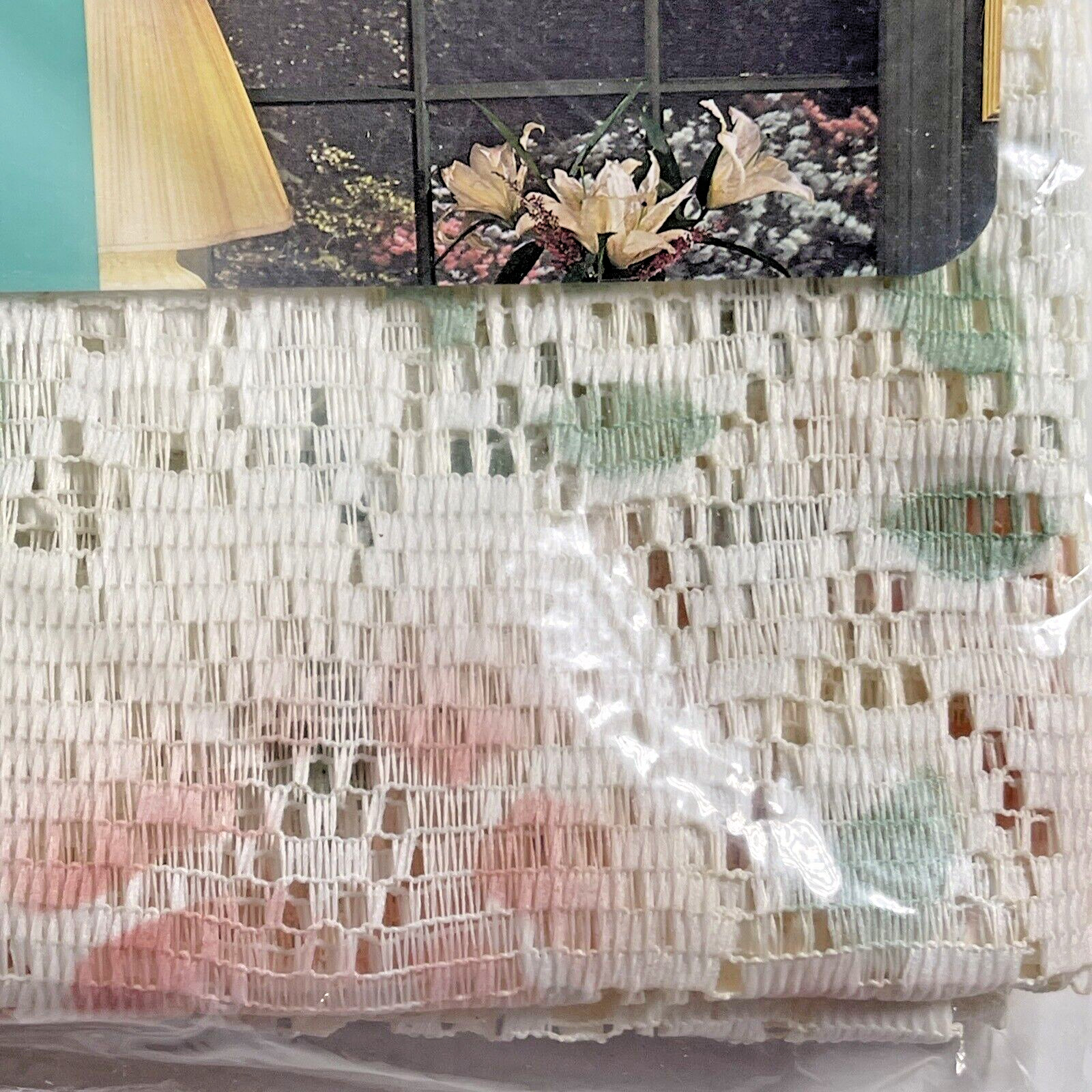 NEW OLD STOCK Valance Curtain Topper 60” X 15” IVORY ROSE AIRBRUSHED LACE #6202