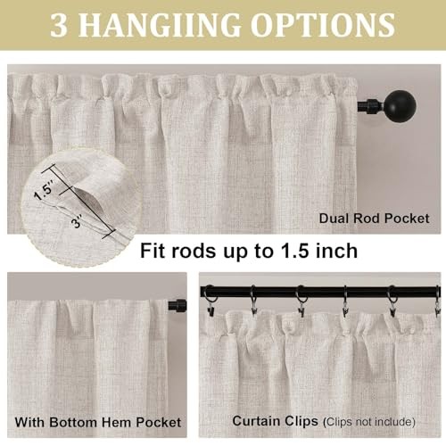 Valance for Windows – Light Filtering Faux 52″W x 12″L (Pack of 1) Natural