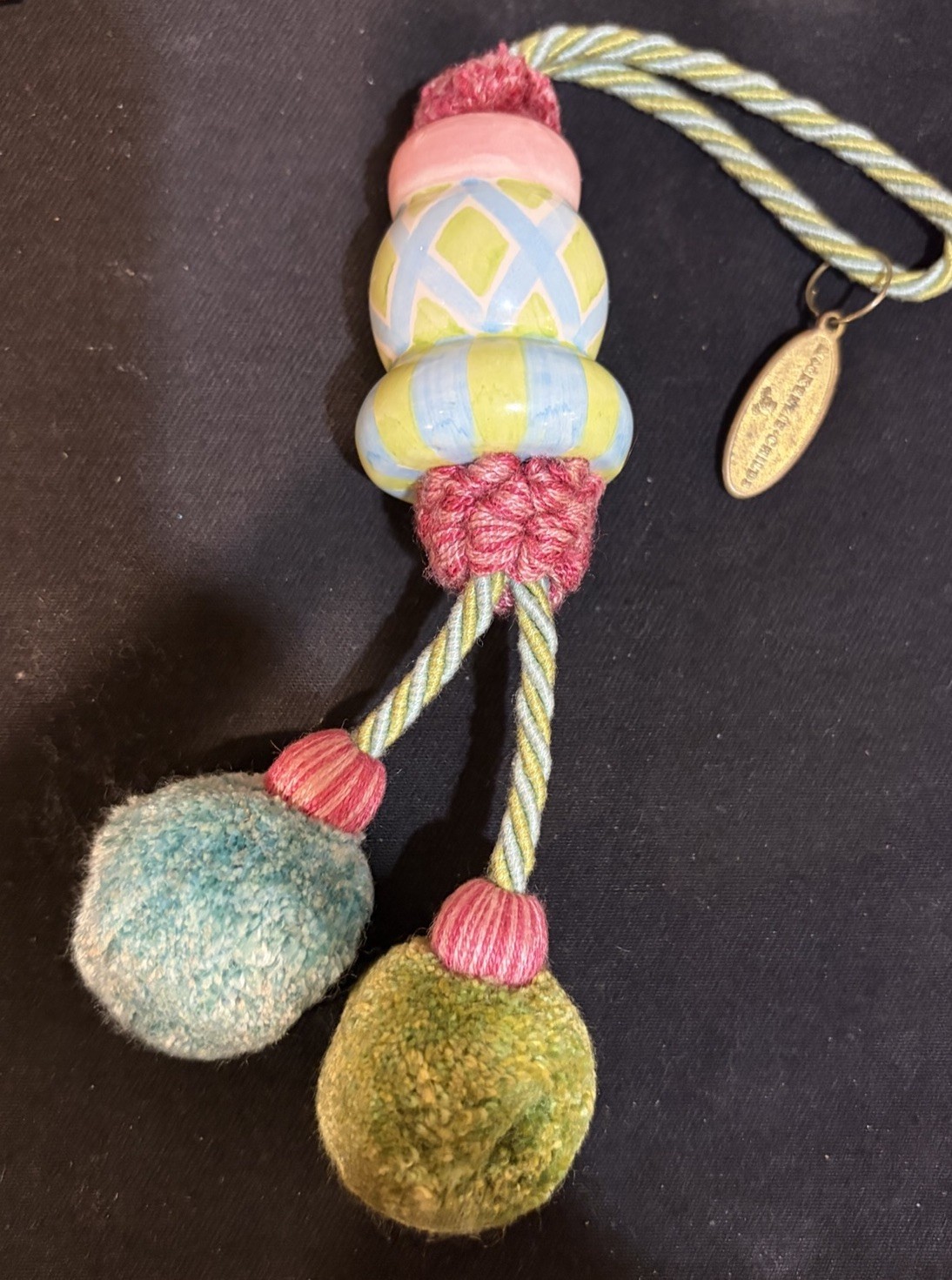 Vintage MacKenzie Childs Ceramic Curtain Tiebacks w. Pom Poms
