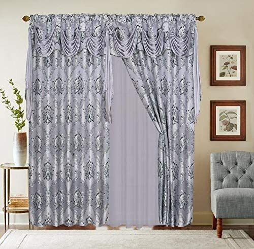 Set 2 Lavender Gray Damask Curtains Panels Drapes Scarf Valance 63 84 95 inch L