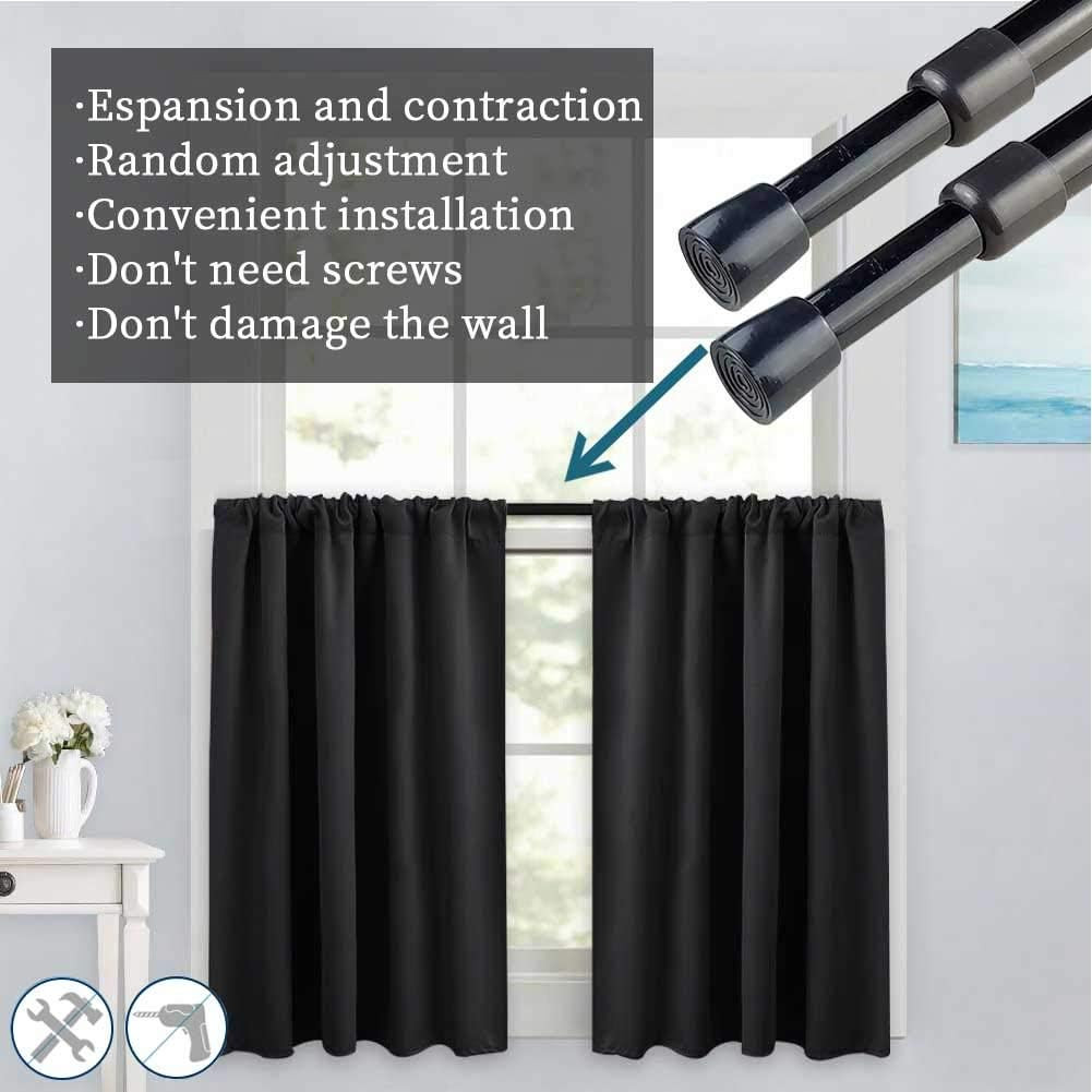 2Pcs Spring Tension Curtain Rod，28-43 Inches Adjustable Expandable Pressure Blac