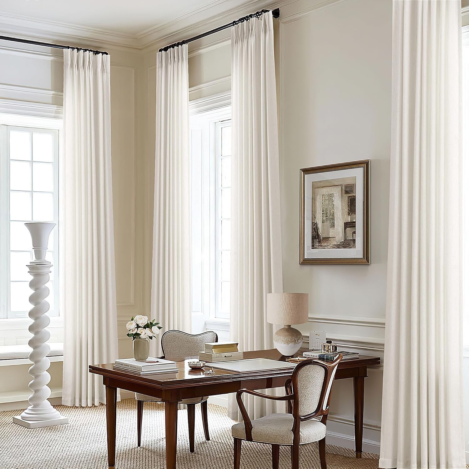 108″ Cream Linen Pinch Pleated Curtains – Light Filtering Drapes for Any Room