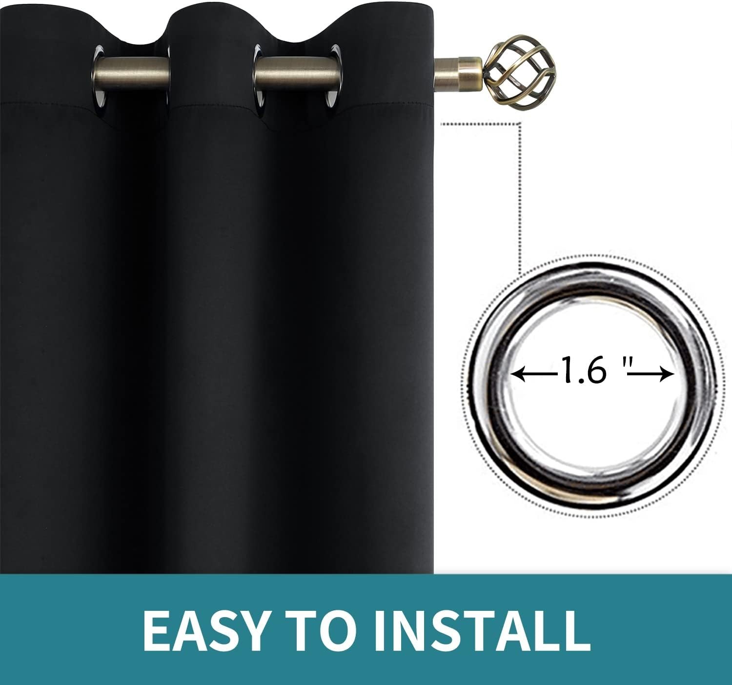 Black Blackout Curtains for Bedroom 63 Inch Length 2 Panels Set, Room Darkeni…