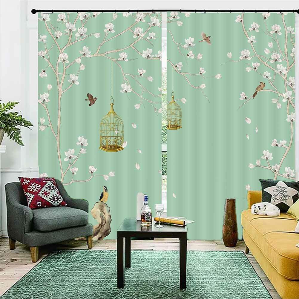 Birds Are Caged In Spring 3D Blockout Photo Print Curtain Fabric Curtains Window