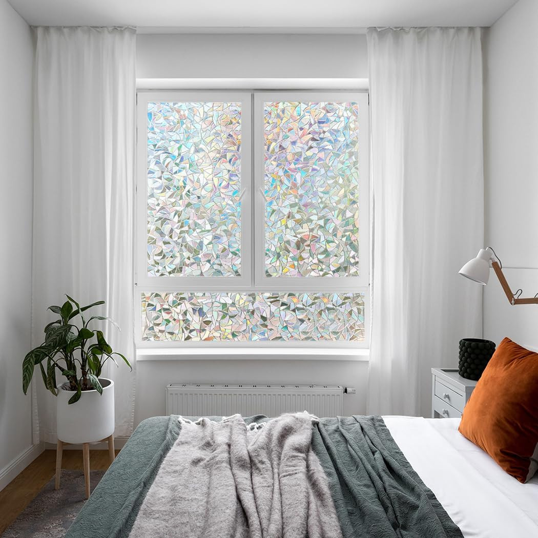 Rainbow Window Privacy Film Decorative Sticker,3D Static Stained Glass Window Cl