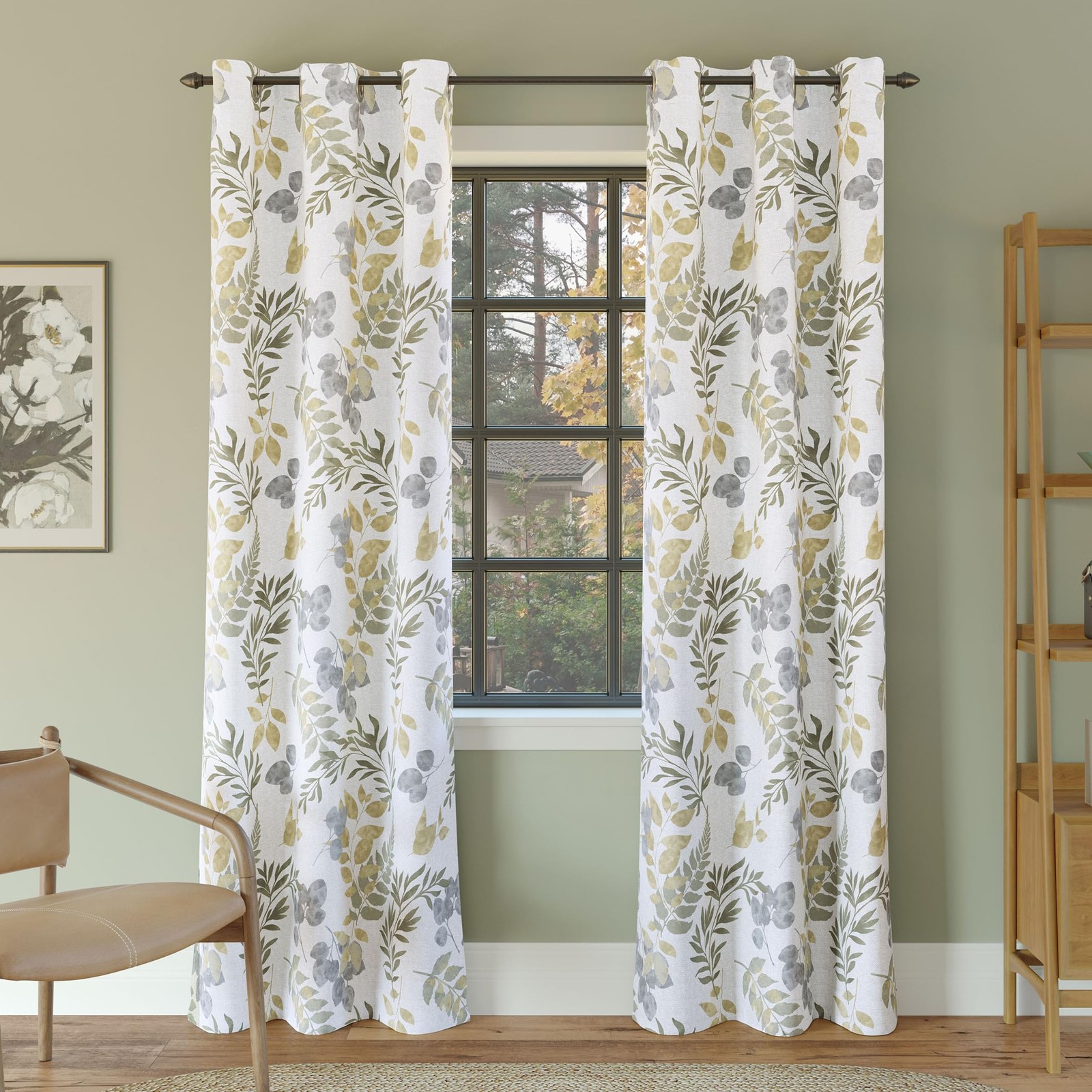 Remi Blackout Eyelet Curtain, Floral, Leaf Print, 101.6 x 213.4…