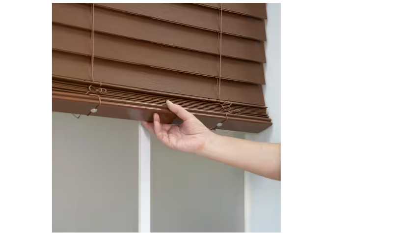 StyleWell Dark Oak Cordless Faux Wood Blind Room Darkening 23×48