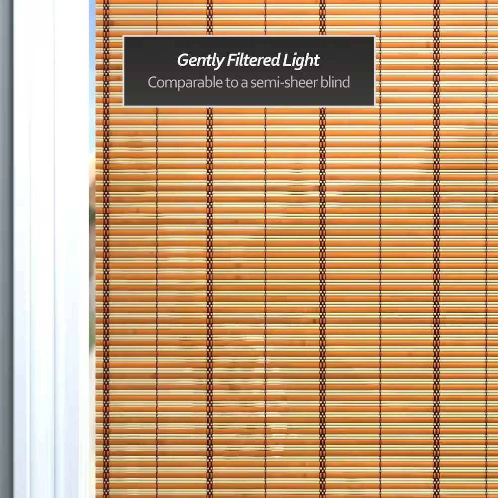 Oriental Furniture Burnt Bamboo Cordless Window Shade Two-Tone Honey 60 In. W X