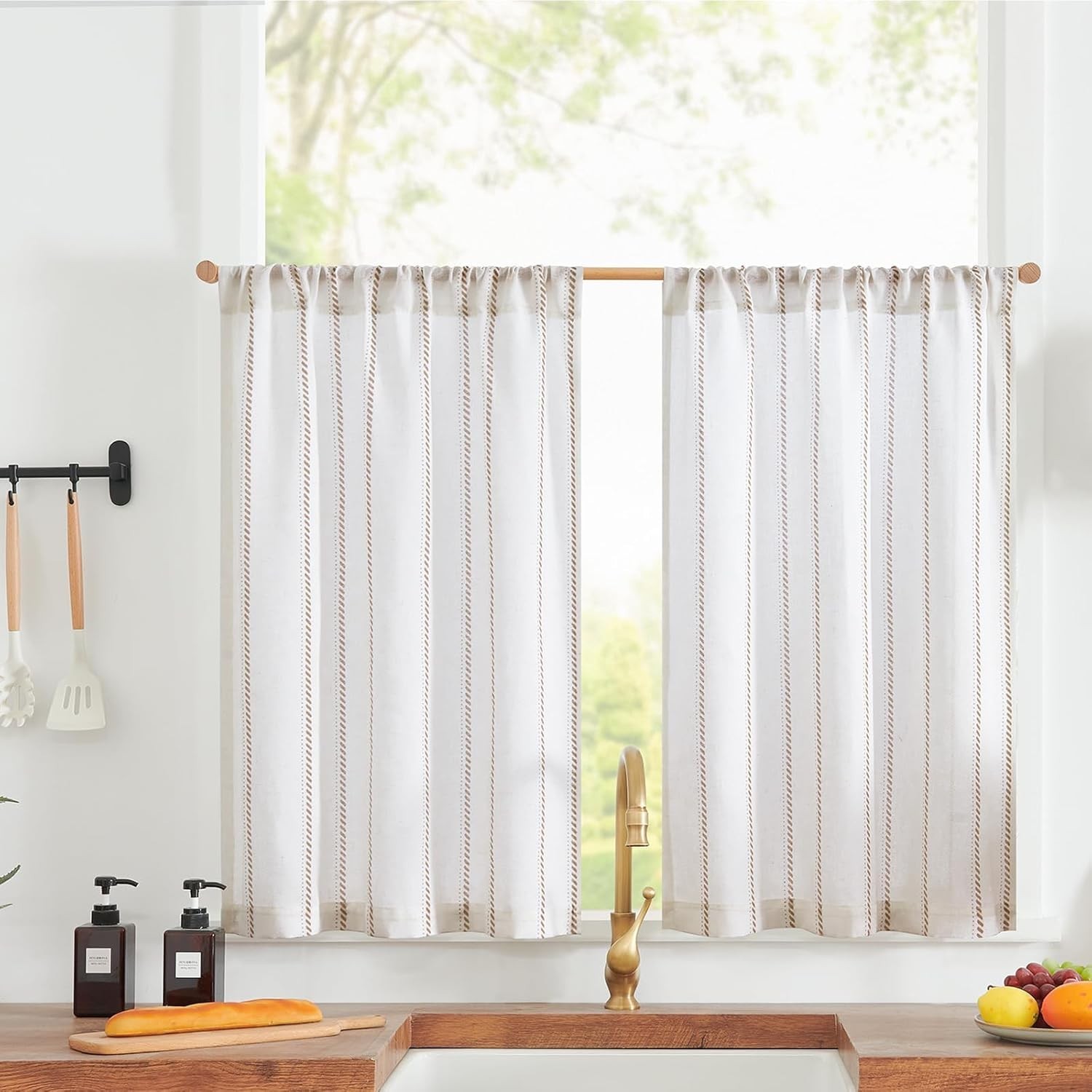 Linen Curtain Set 26×36 Light Filtering Rustic Farmhouse Cafe Window Tiers
