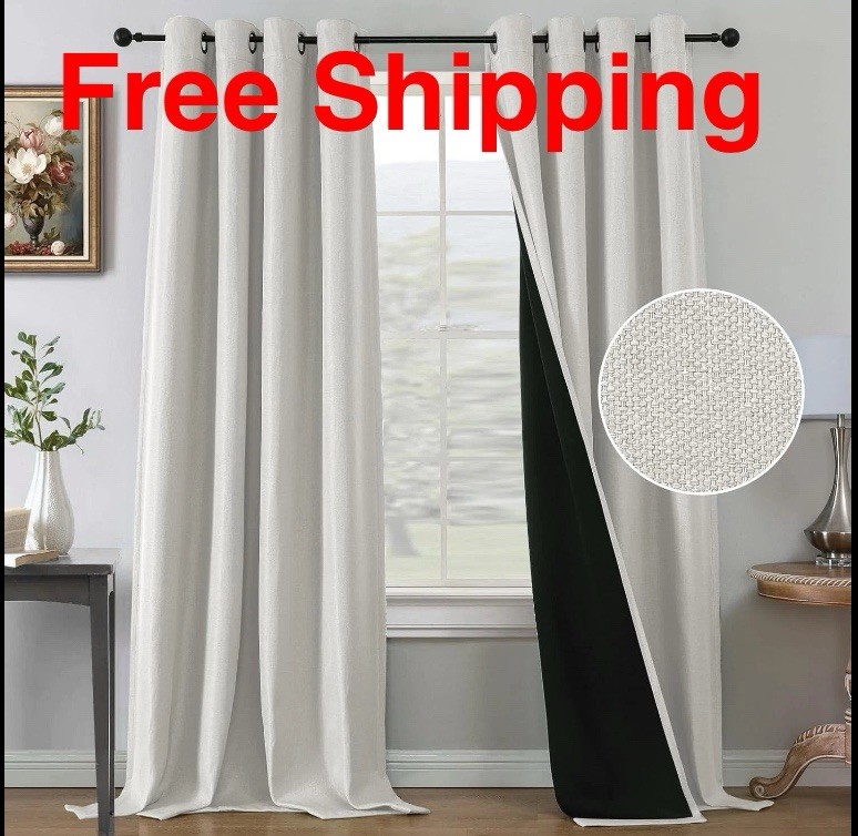 🔥Farmhouse Boho Curtains, 52″W x 108″L Pack of 2, Heather Ivory, 90% Blackout🔥
