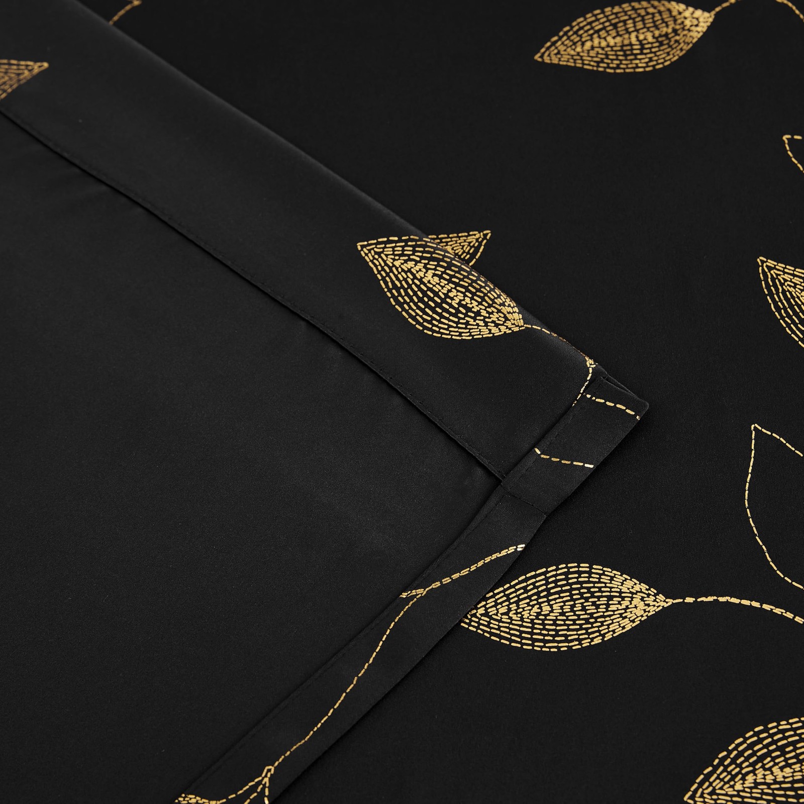 Gold Black Full Blackout Curtains Print Golden Leaf Patterned Room Darkening …