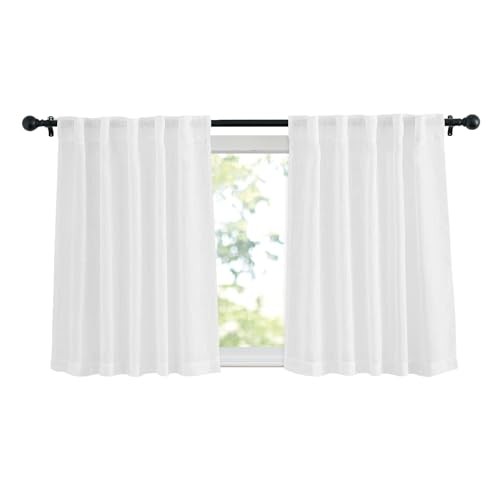 Faux Linen Kitchen Curtains 36 inches Long, Rod 42″W x 36″L (Pack of 2) White