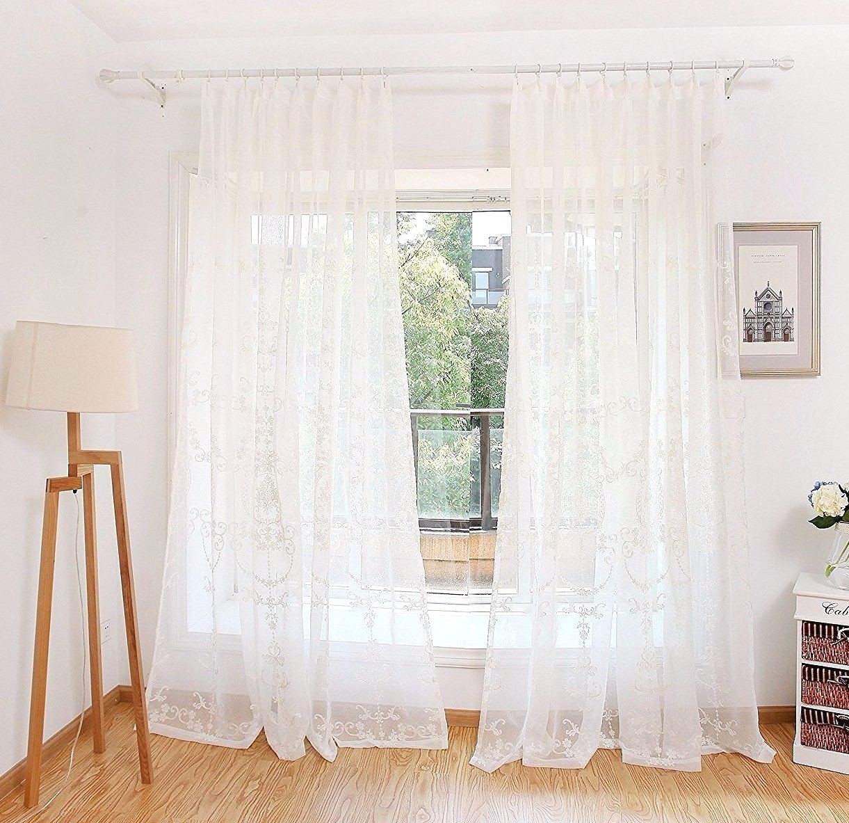 Voile Curtain Schlaf – Living Room Flowers Eyelets Solid Cream White 1 Pack