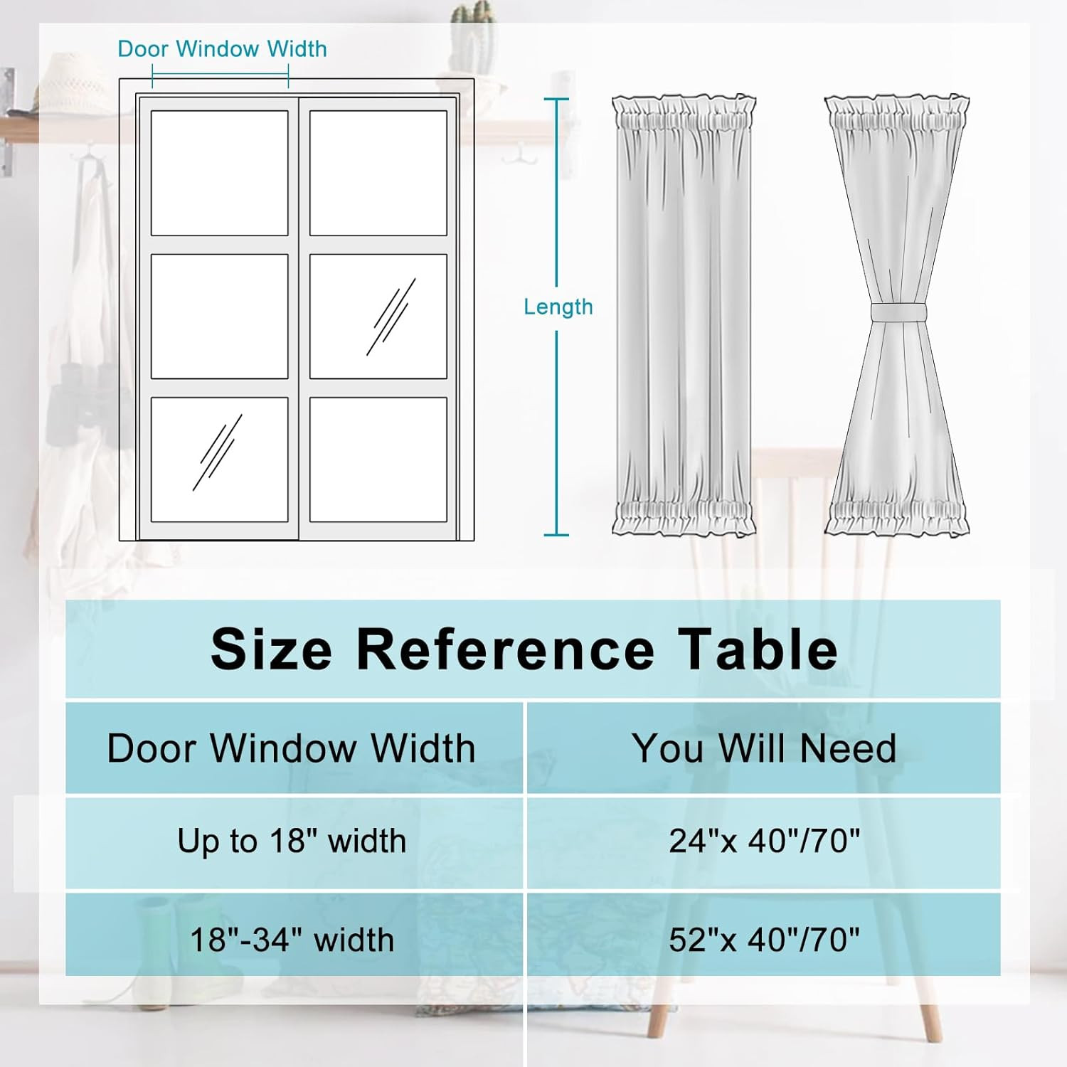 French Door Curtains for Small Window, Rod 52″W X 40″L (Pack of 1) Black