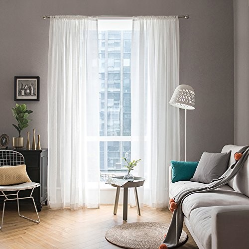 2 Panels Solid Color Sheer Window Curtains Elegant Window 54»W x 84»L White