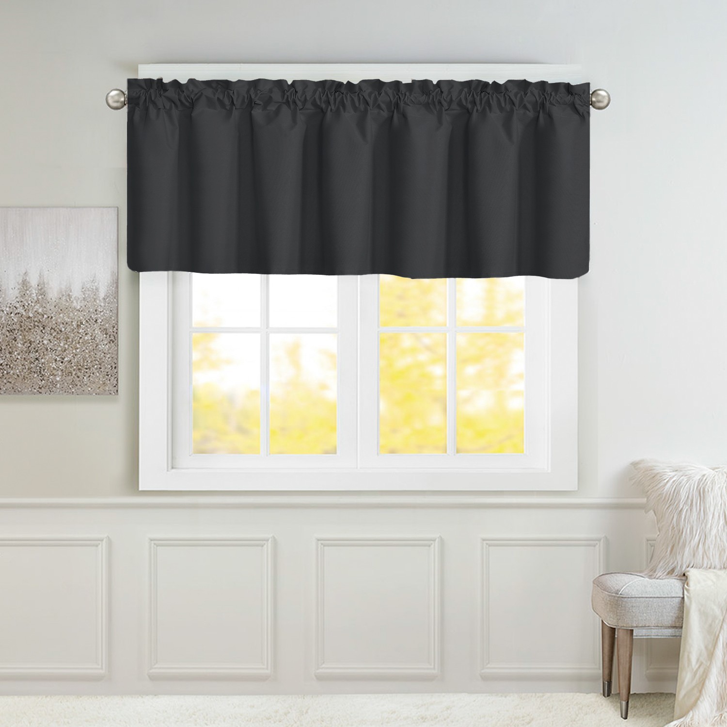Blackout Window Valance Rod Pocket Curtains, Window Treatment 2 Panels, 39x20in