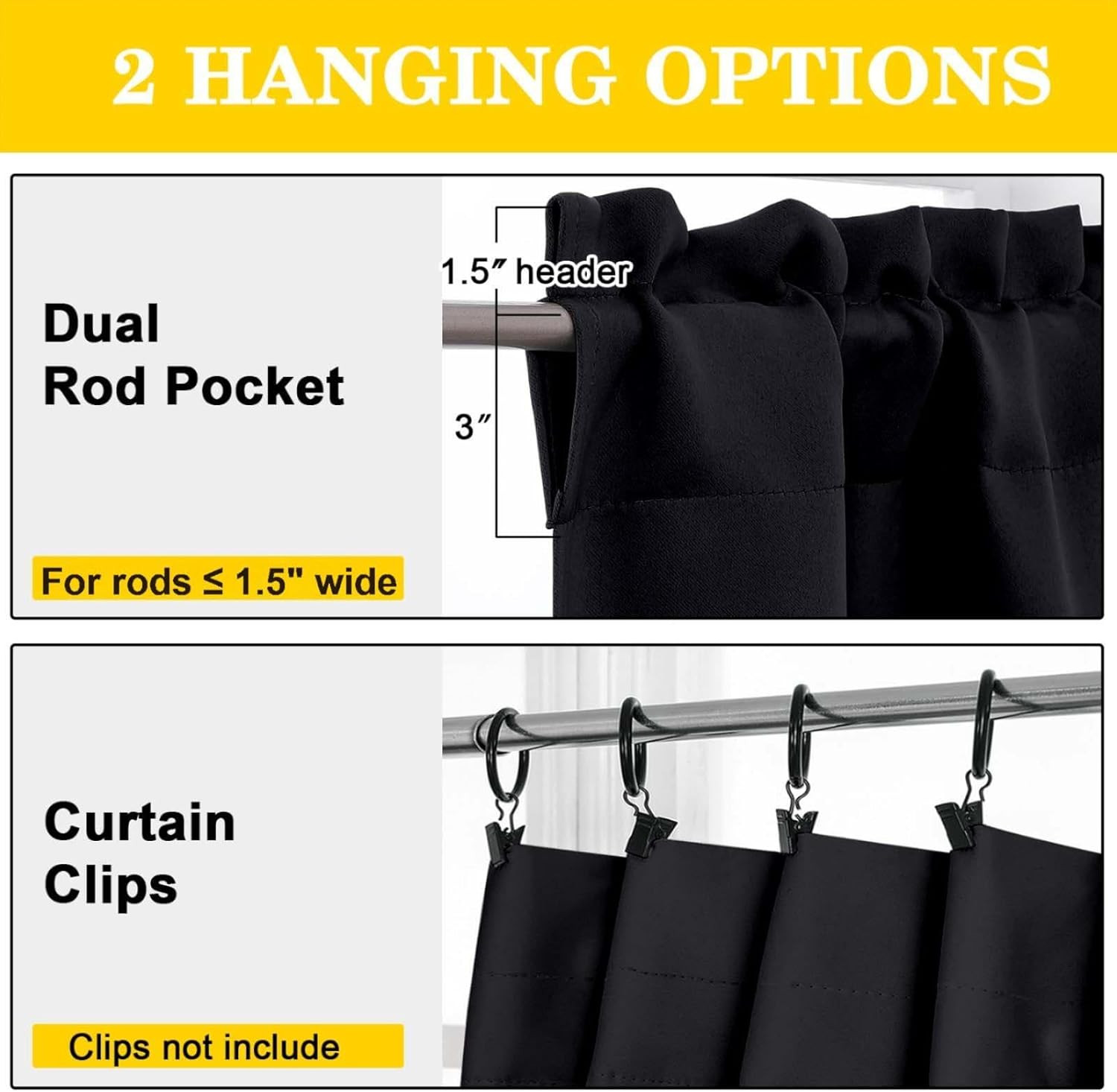 Black Valances for Windows 1 Piece, Soft Solid Thermal Insulated Blackout Small