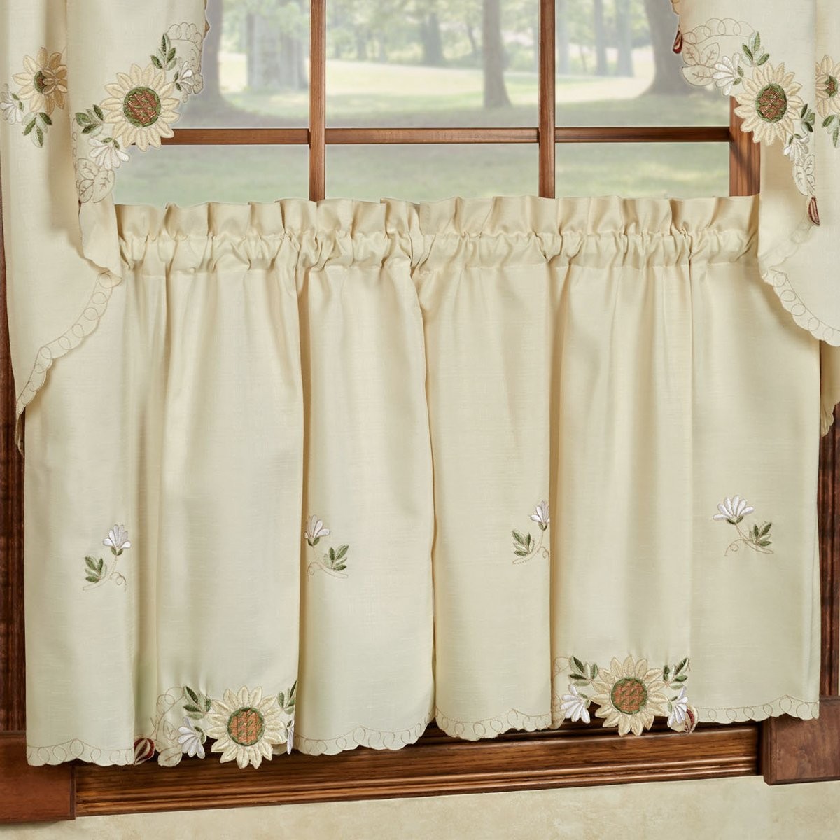 Kitchen Window Curtain Tier Swag Valance 24″ Sunflower Pattern Home Décor