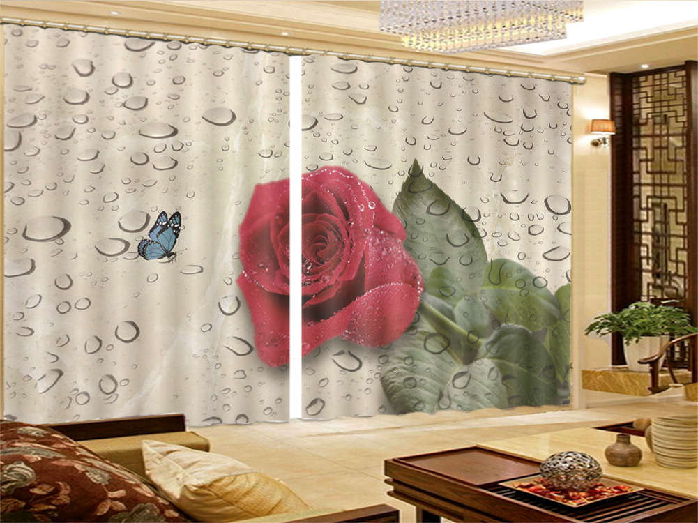 Crystal Dewdrop Flower 3D Curtains Blockout Photo Printing Curtains Drape Fabric