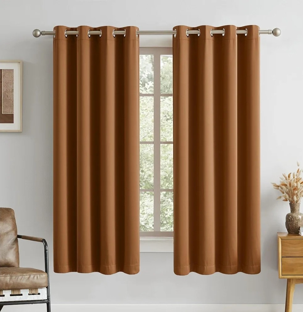DUALIFE Blackout Curtains 54″x 34″ W Dark Oak Golden Brown