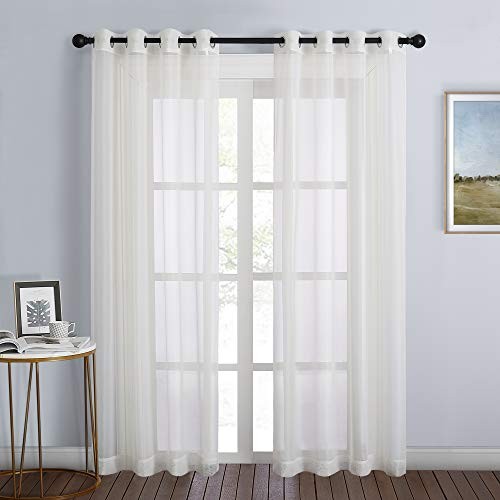 Sheer Curtains for Bedroom Windows 84 inch 54″W x 84″L (Pack of 2) Beige