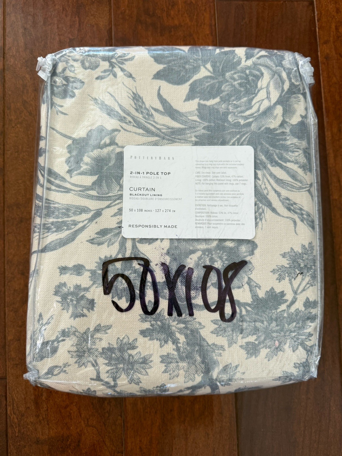 2 NWT POTTERY BARN Sorrel Toile Linen Cotton Blackout Curtain-50” X 108” BLUE