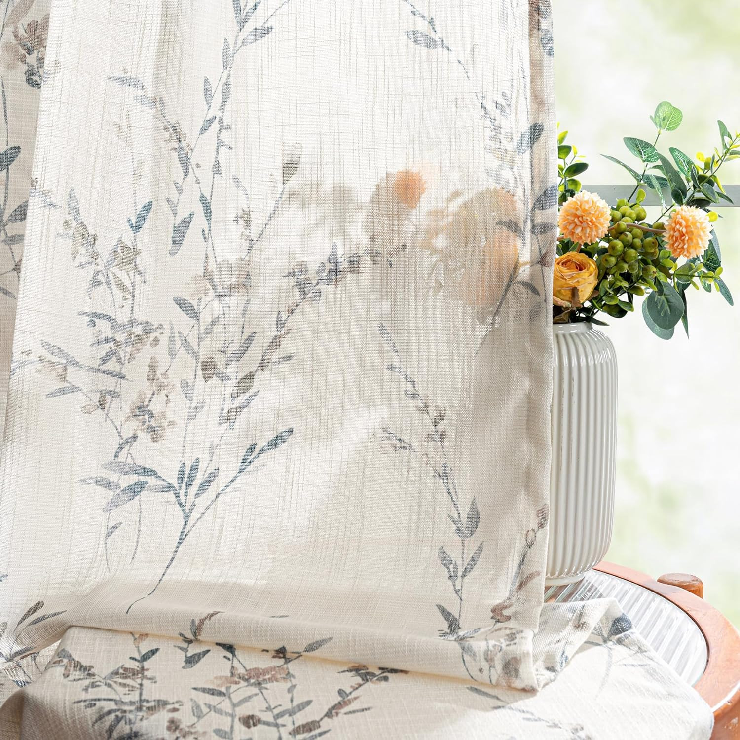 Sheer Curtains 84 Inches Long 2 Panels Linen Blended Farmhouse Curtains & Drapes
