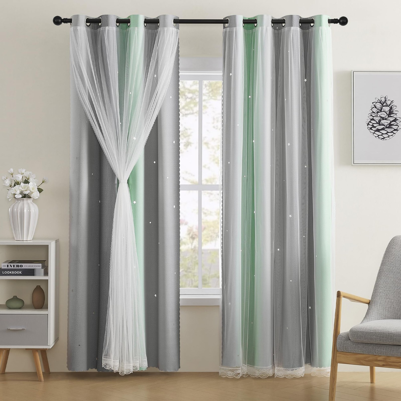 XiDi Blackout Curtains for Bedroom Kids Room – Rainbow, Unicorn Wall Decals –