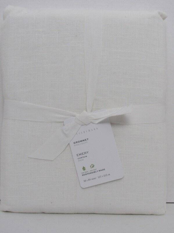 Pottery Barn Emery Linen Antique Bronze Grommet Curtain, 50″ x 84″ White NWT