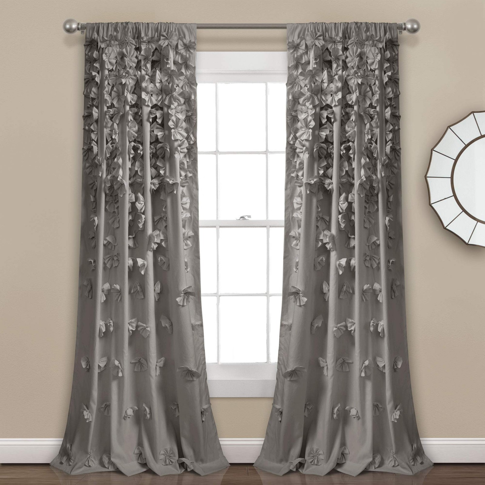 Riley Window Curtain, Semi Sheer, Ruffled, Textured Bow, Fens…