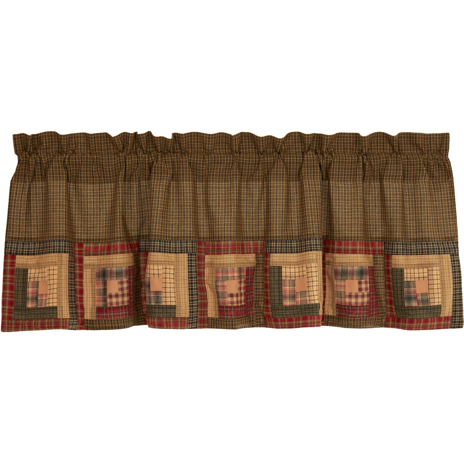 New Primitive Log Cabin Quilt RED GREEN PATCHWORK VALANCE Topper Curtain