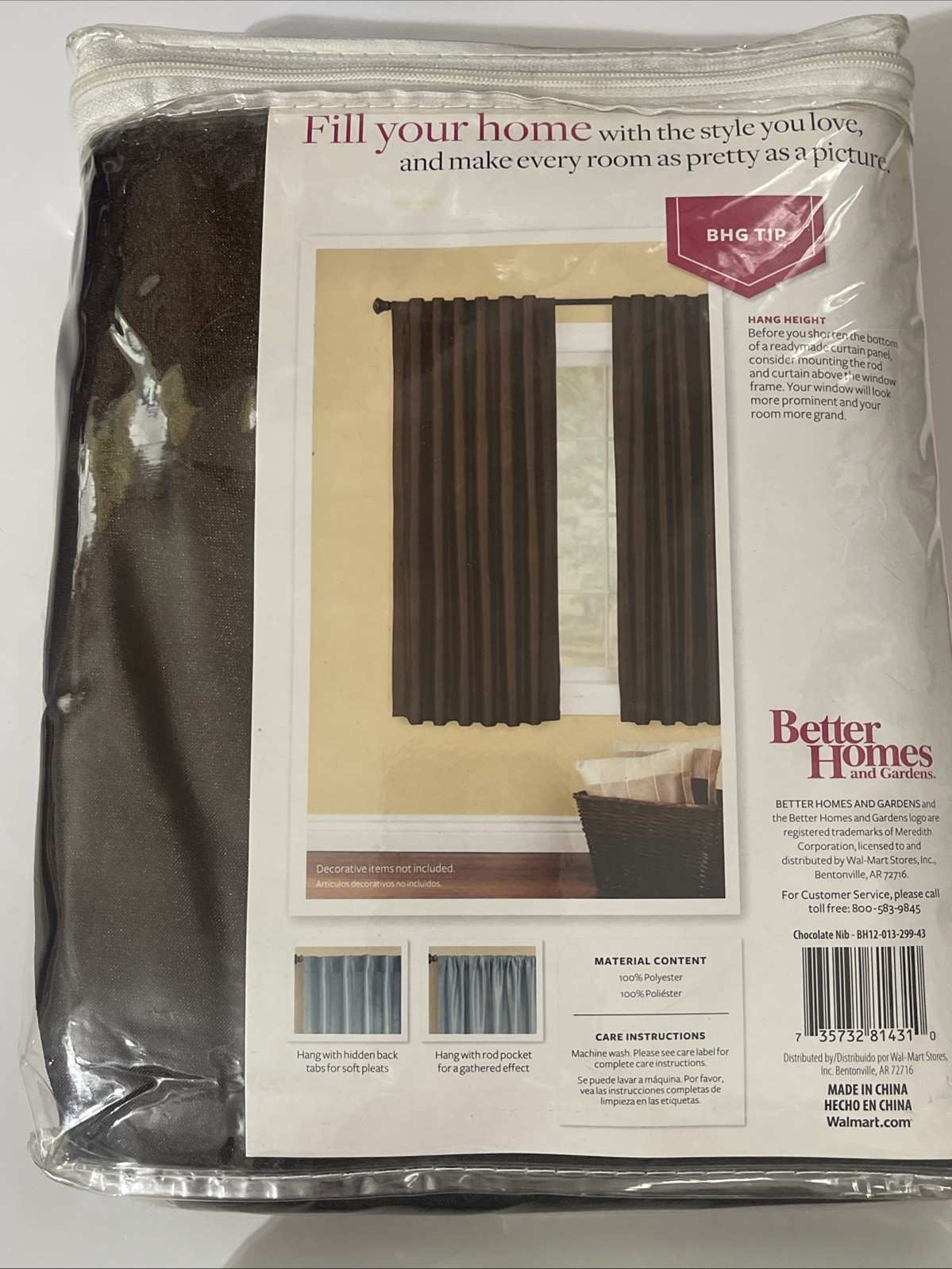 Better Homes Gardens 63” Faux Silk Lined Window Panel Brown Curtain Panel Set