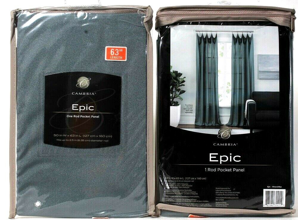 2 Count Cambria Epic 50 In X 63 In Mineral Blue 100% Polyester Rod Pocket Panel
