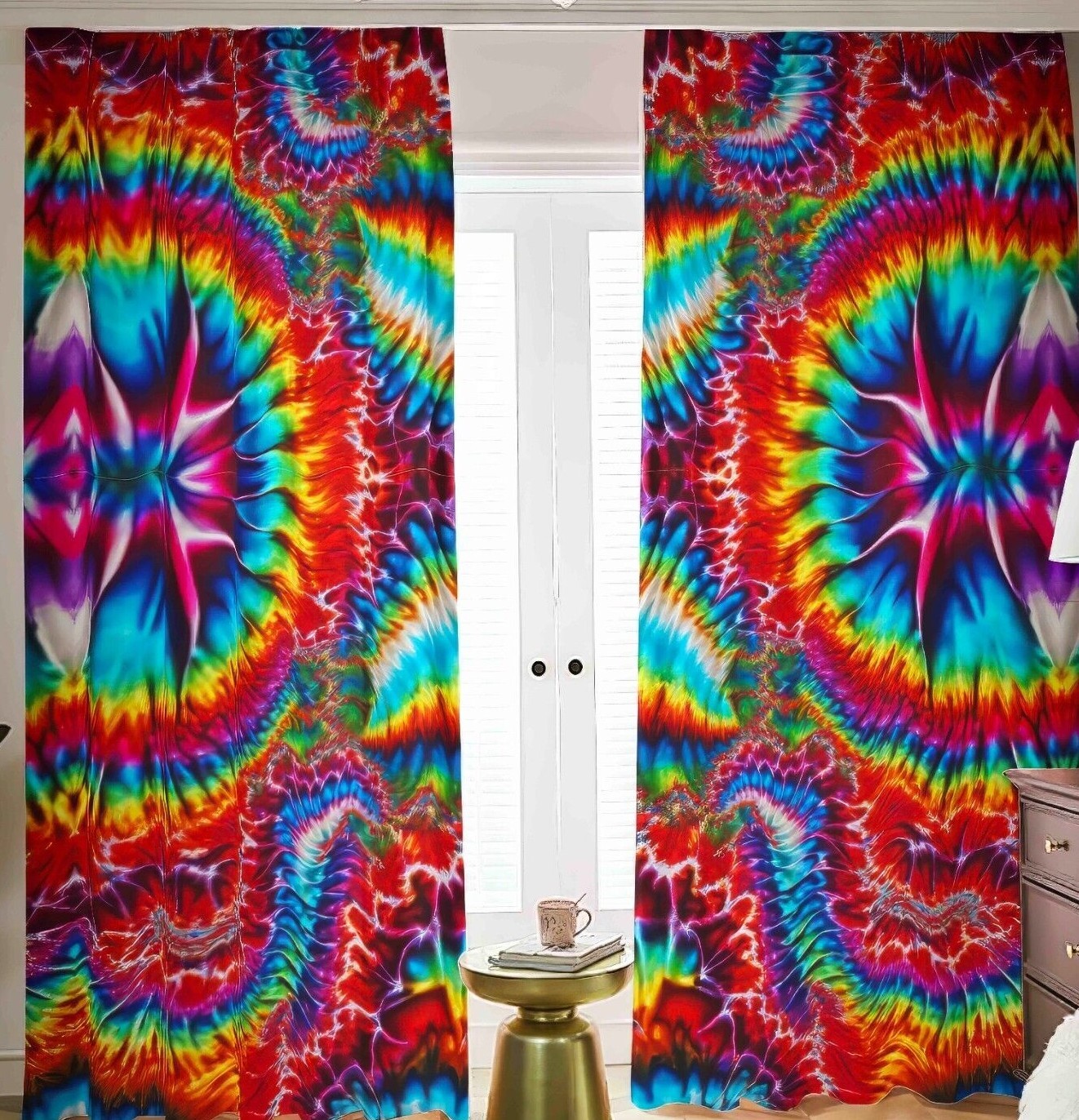 Psychedelic Tie Dye Blackout Curtains Drapes Black Out Shades Tied Dyed Red Blue