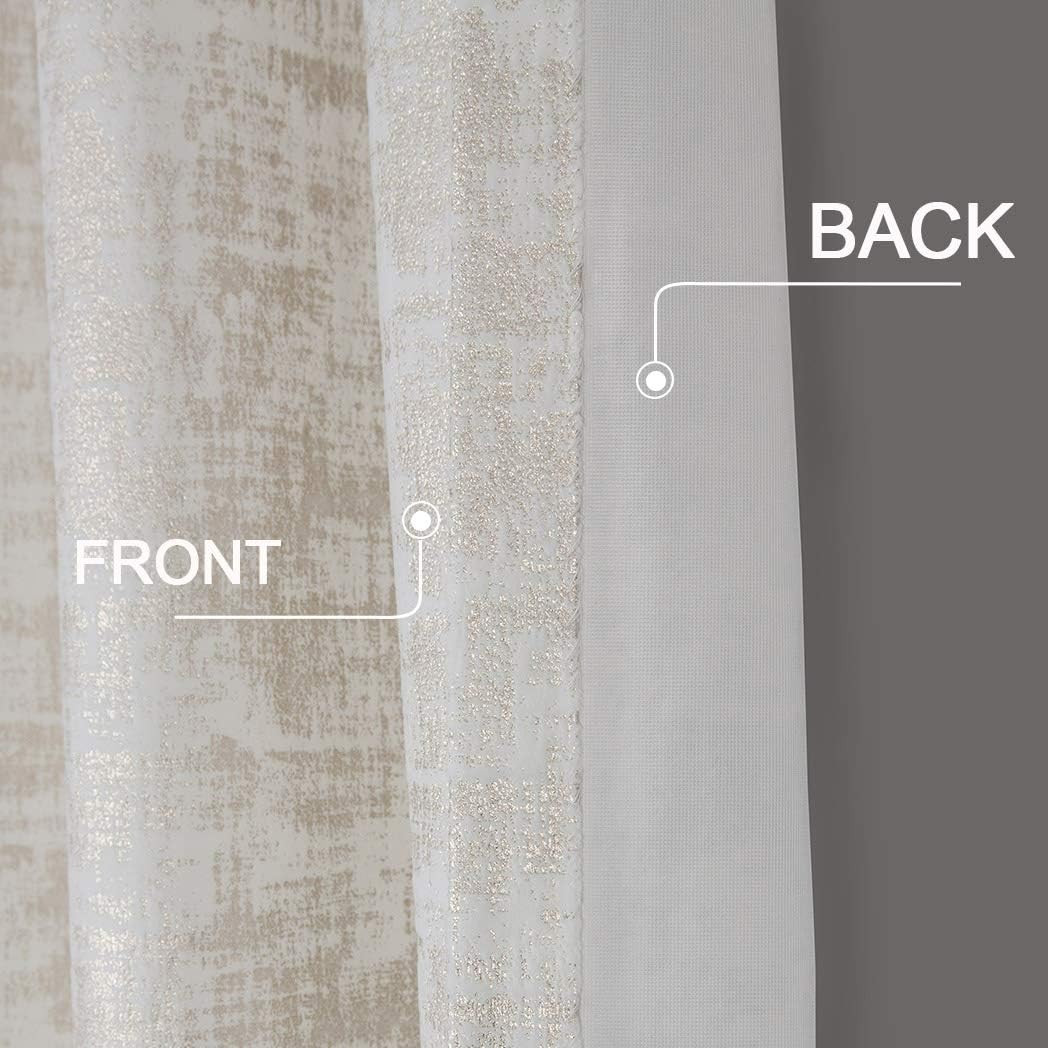 Luxury White Velvet Curtains 84″ with Gold Foil Print – Set of 2