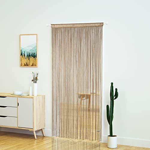 Beaded Curtain Door String Curtains for Doorway Tassels Beads 100×200cm Ecru