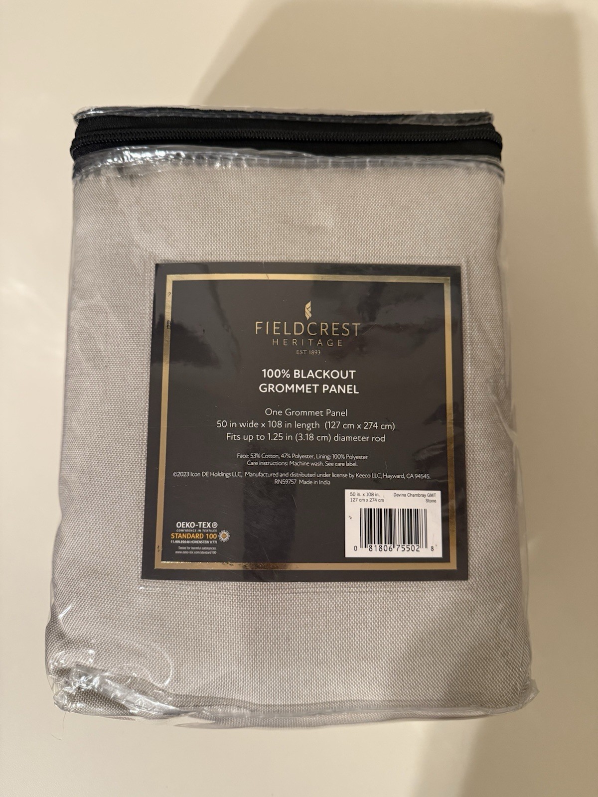 Fieldcrest Davina Chambray Grommet Panel 50 x 108 Blackout-Stone